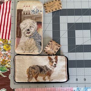 Vintage Handcrafted Needlepoint Eyeglass Cases – Dog Designs – Wool on Cotton